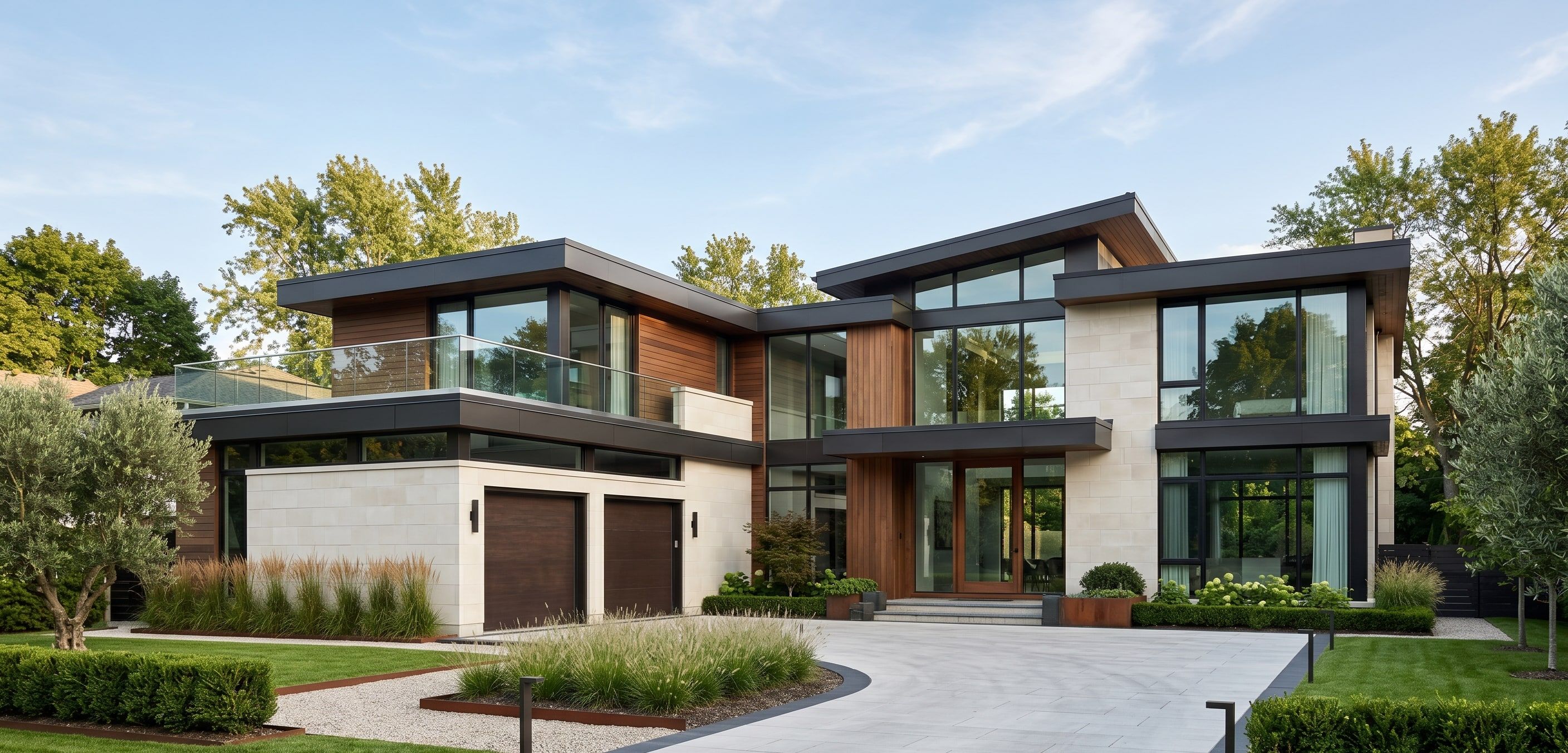 Modern estate-style custom home, new construction exterior